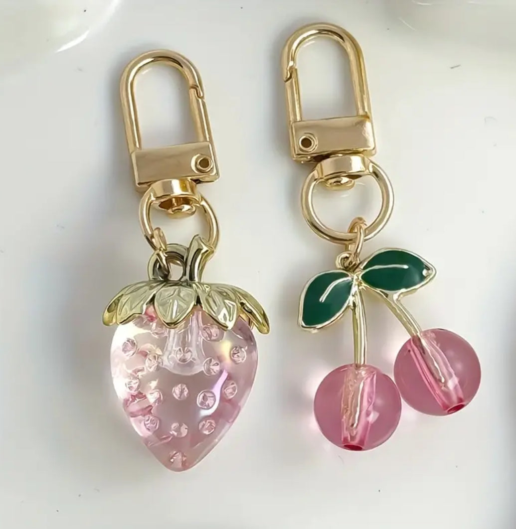 Strawberry & Cherry key ring