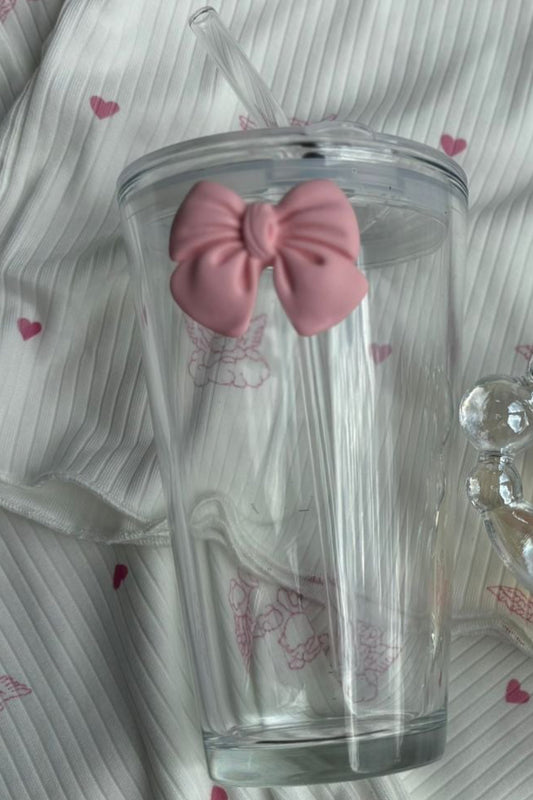 Pink Bow Cup - with lid & straw